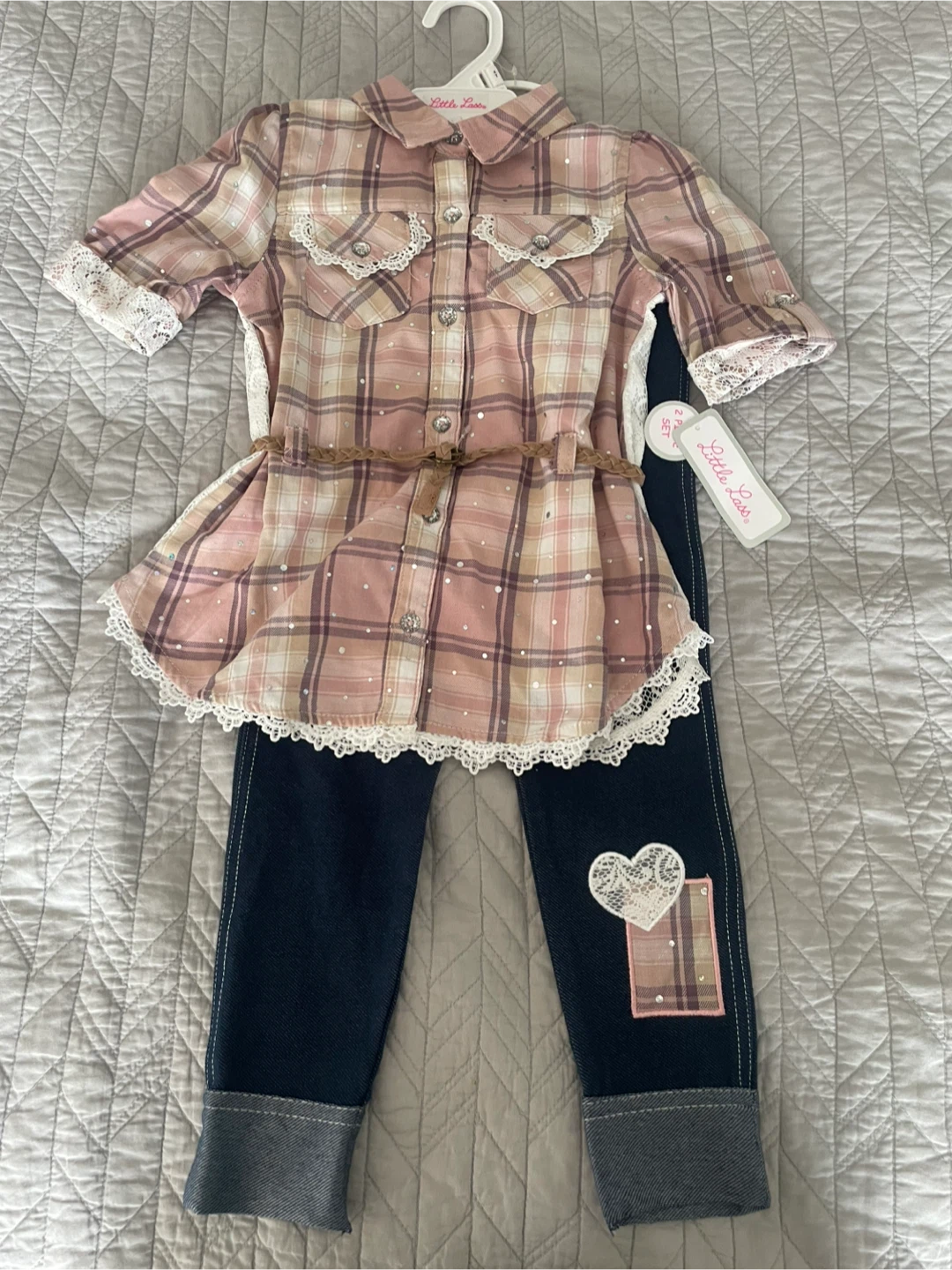 Little Lass Plaid Shirt and Jeans Set