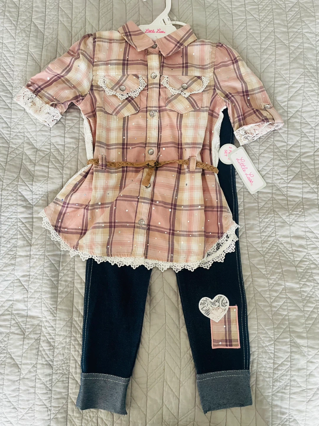 Little Lass Plaid Shirt and Jeans Set - photo 2