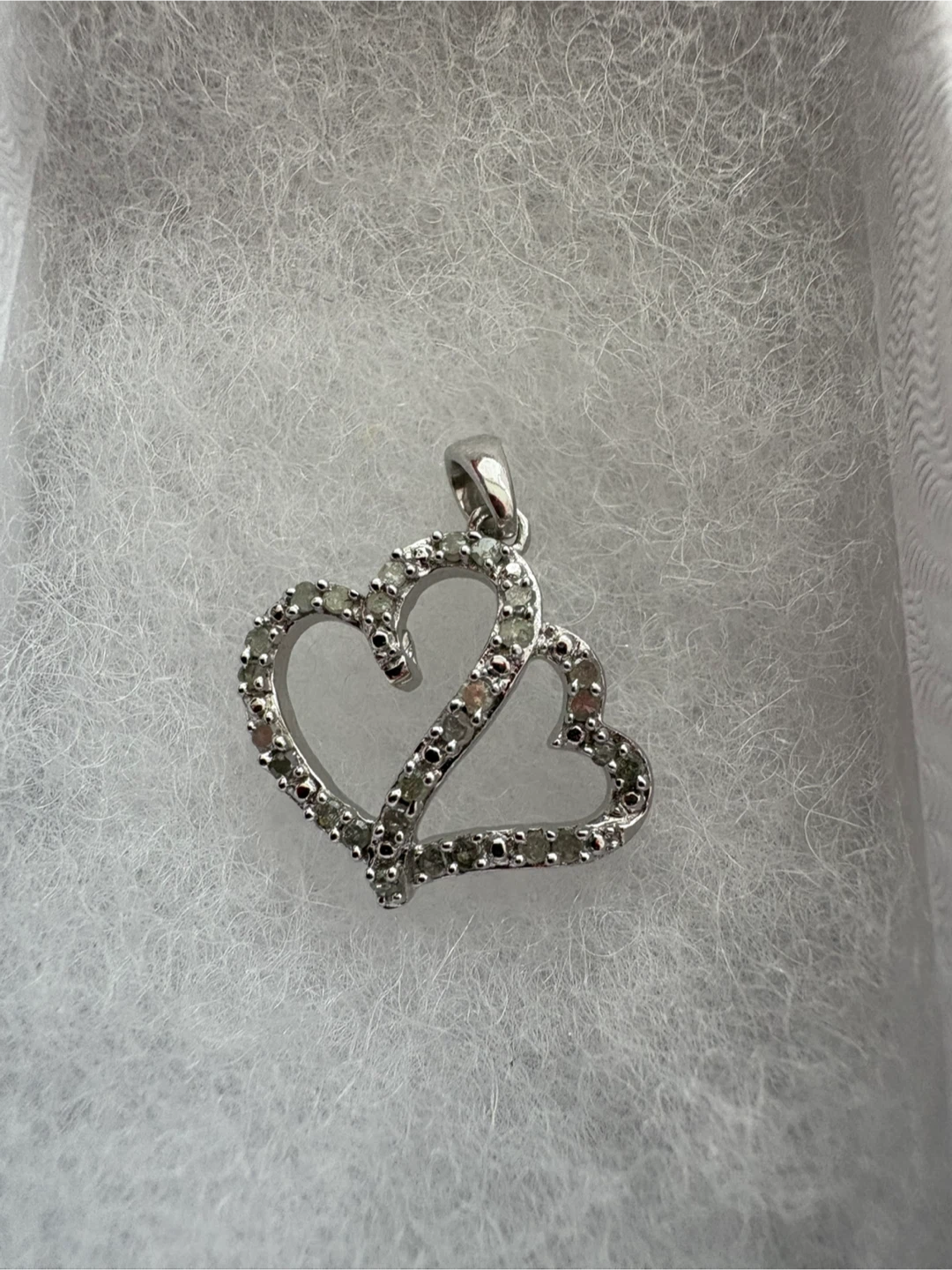 Real Diamonds & Sterling Silver Double Heart Pendant with Stones