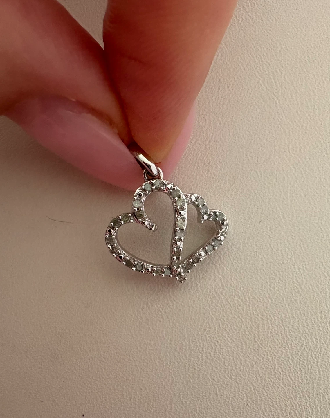 Real Diamonds & Sterling Silver Double Heart Pendant with Stones - photo 2