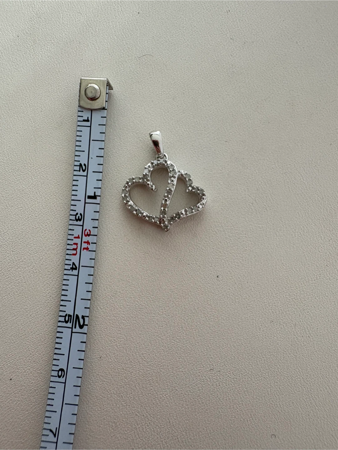 Real Diamonds & Sterling Silver Double Heart Pendant with Stones - photo 4