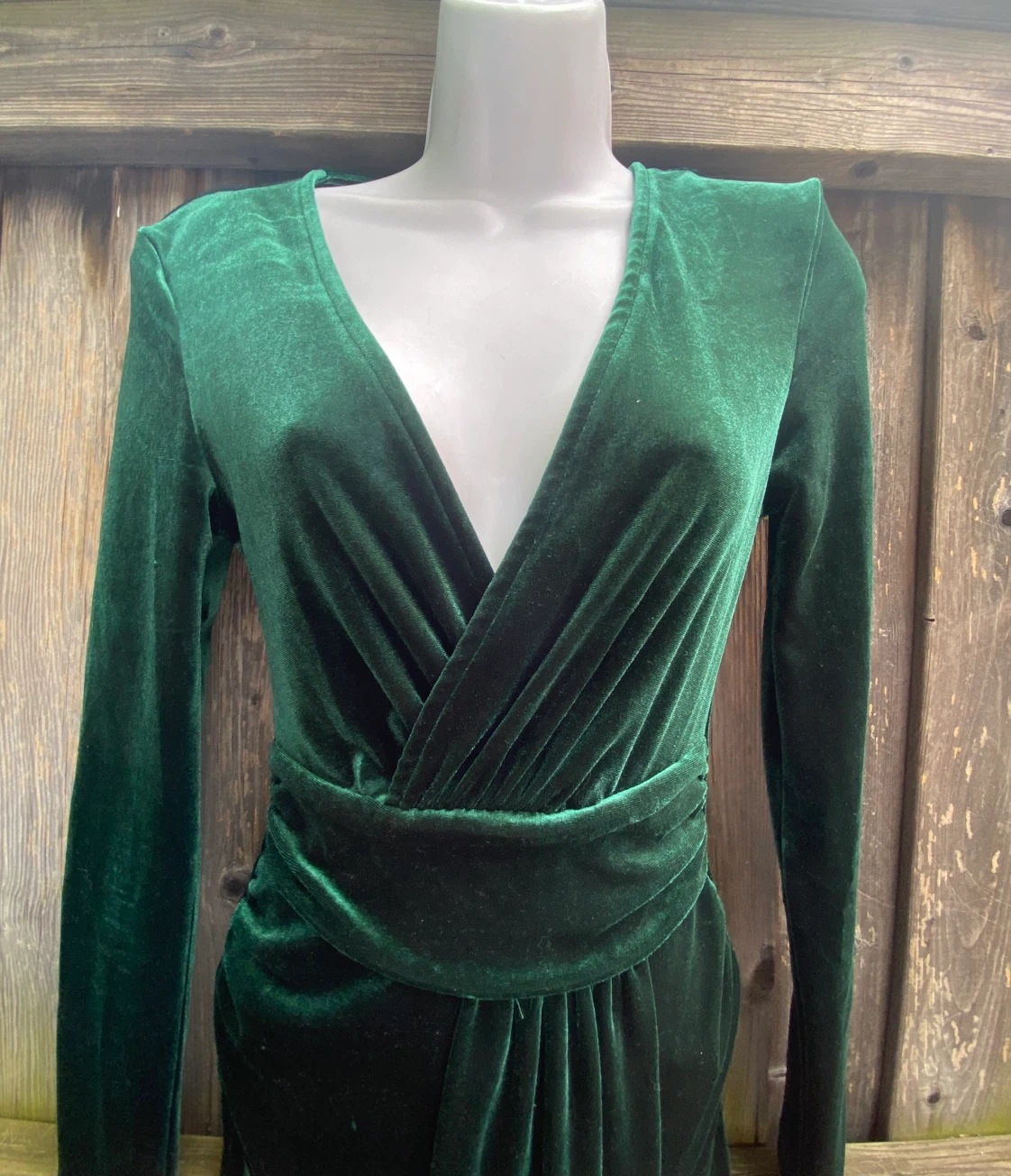 SHEIN Green Velvet Long Sleeve V-Neck Dress Size S - photo 3