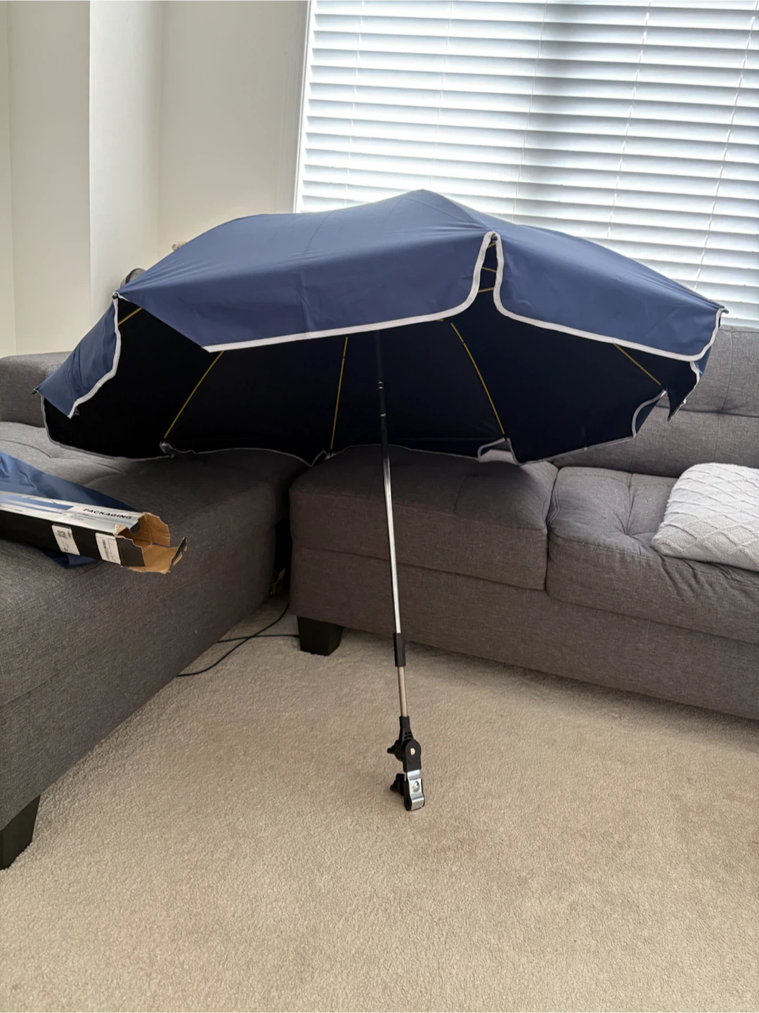QTREE 48.8” Beach Chair Umbrella with Clamp – Ink Blue