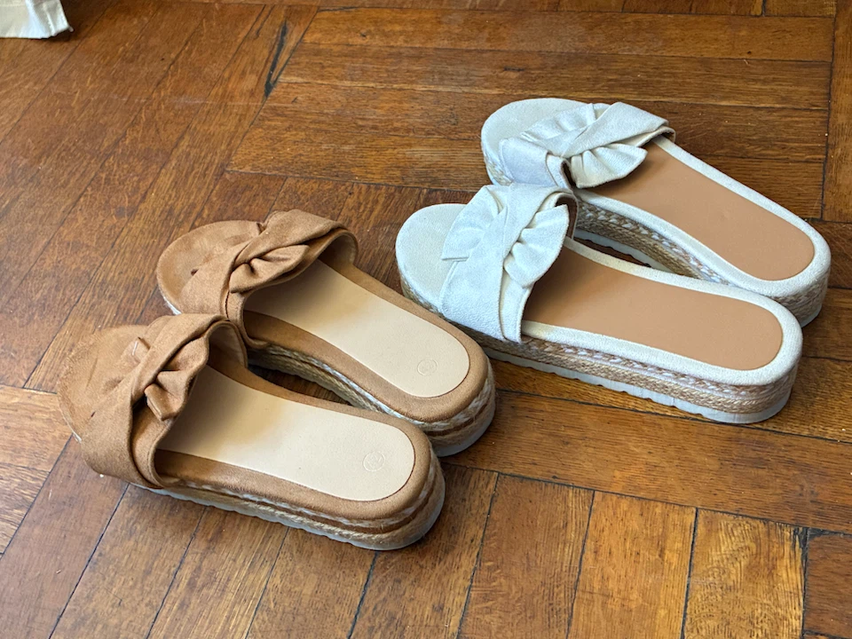 Women's Espadrille Platform Slides - White & Tan - photo 2