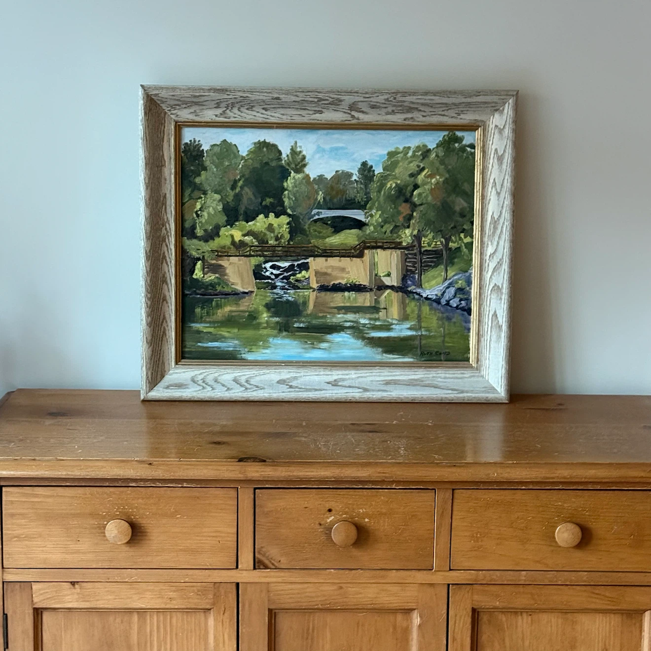 Framed landscape oil painting on board - photo 3