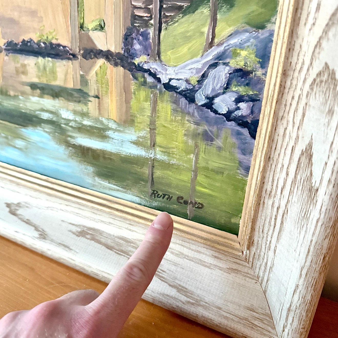 Framed landscape oil painting on board - photo 5