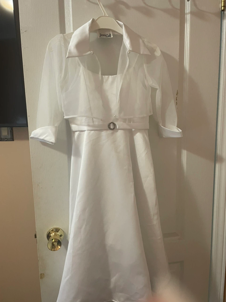 Girl’s White Dress with short sheer jacket