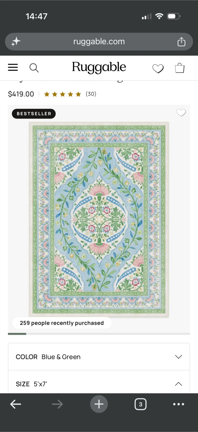 Ruggable Blue & Green Floral Rug 5'x7'