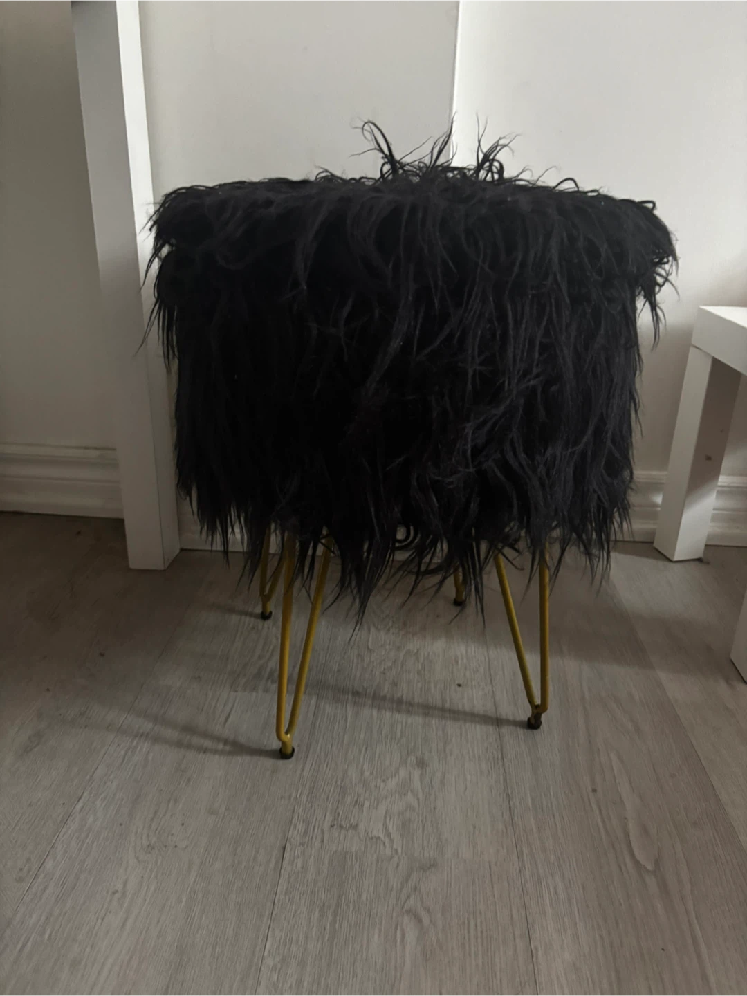 Black Faux Fur Storage Ottoman Footstool - photo 2