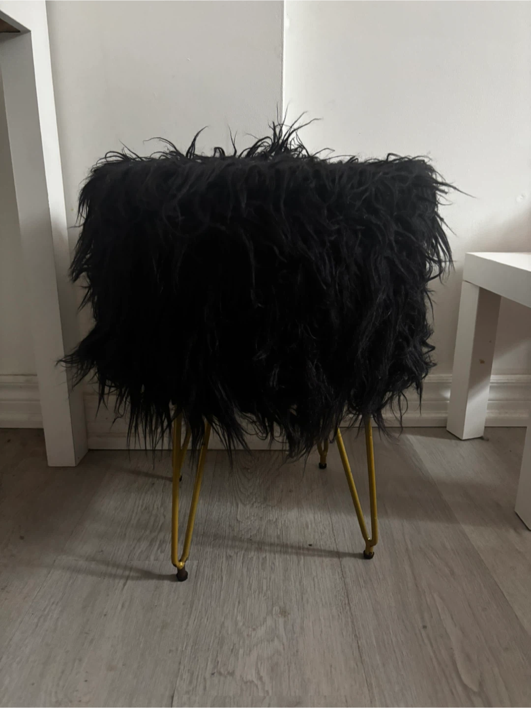 Black Faux Fur Storage Ottoman Footstool - photo 5