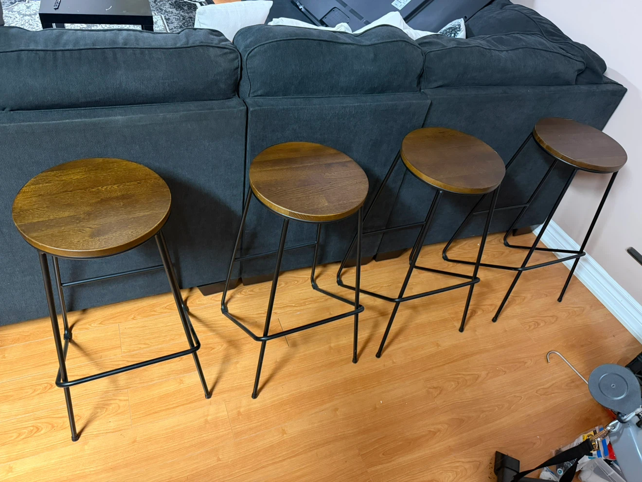 Wooden Seat Bar Stools (Set of 4)