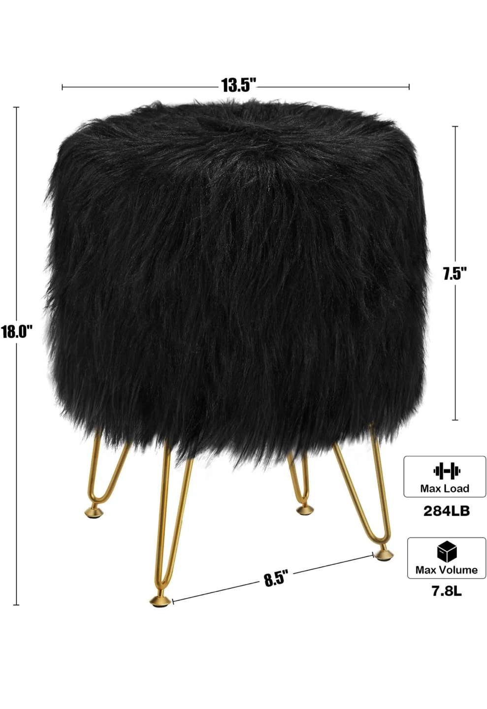 Black Faux Fur Storage Ottoman Footstool - photo 3