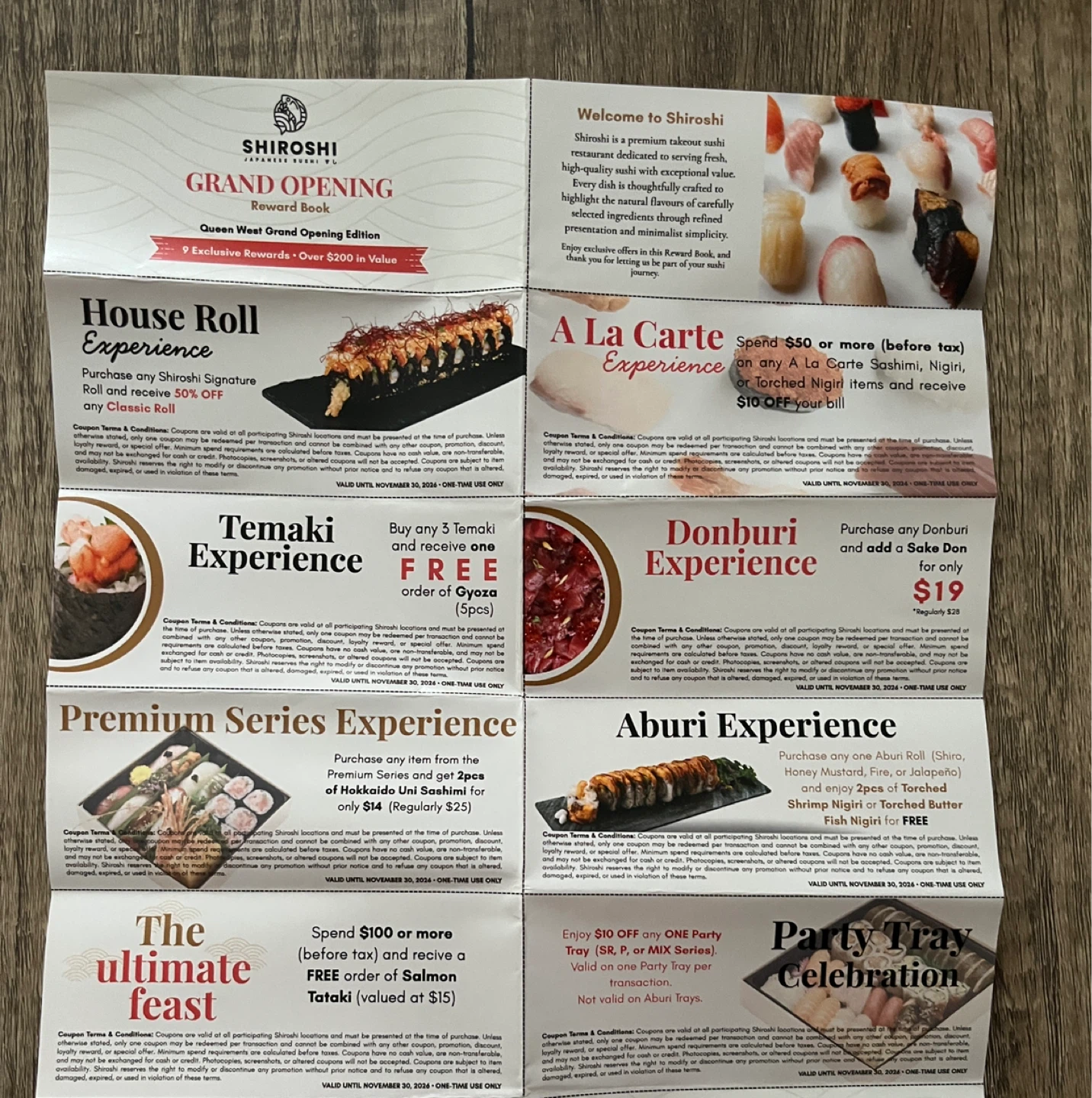 Shiroshi Sushi Coupon Book