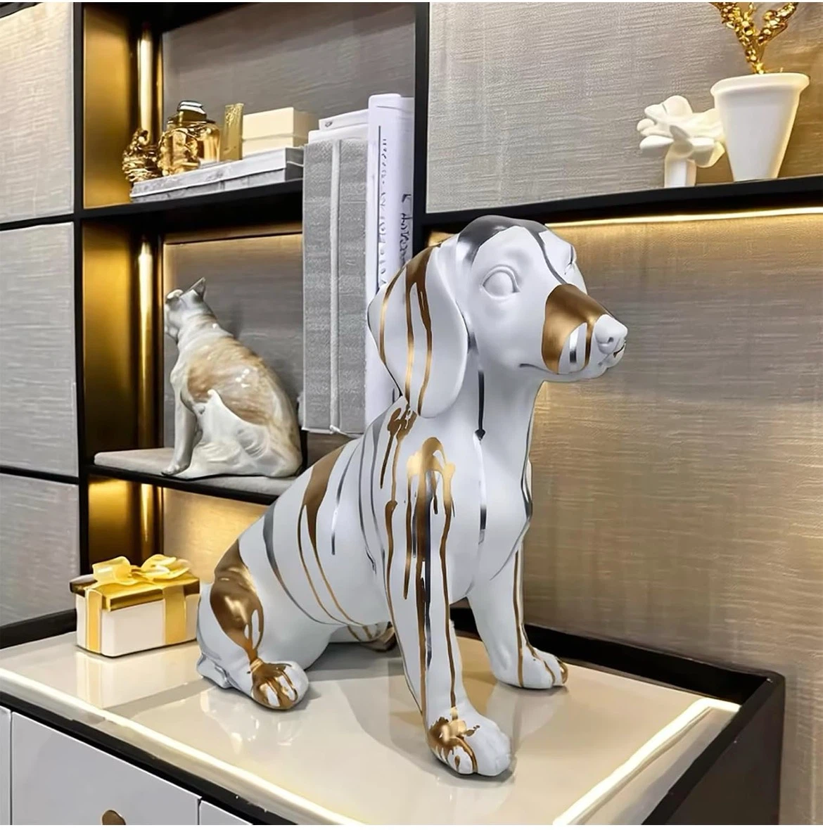 White and gold dachshund statue