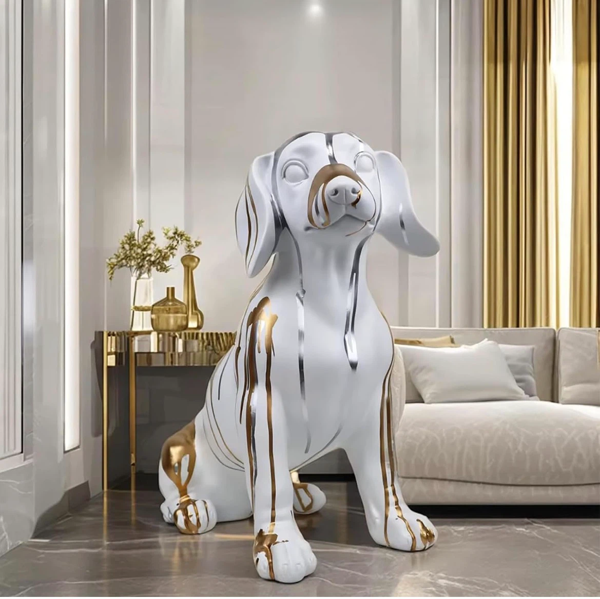 White and gold dachshund statue - photo 3