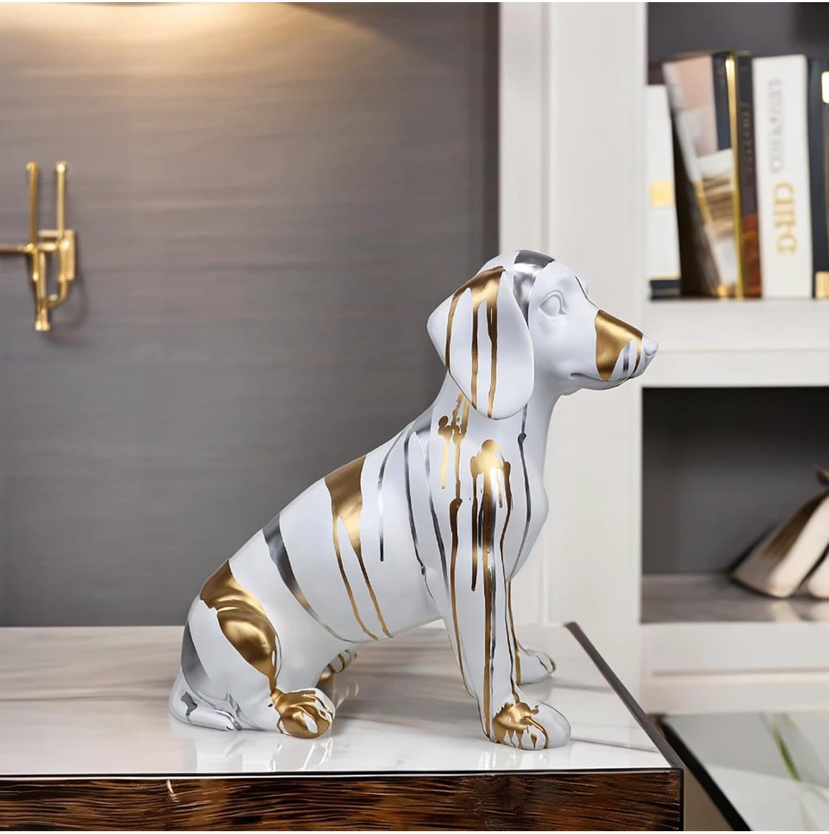 White and gold dachshund statue - photo 4
