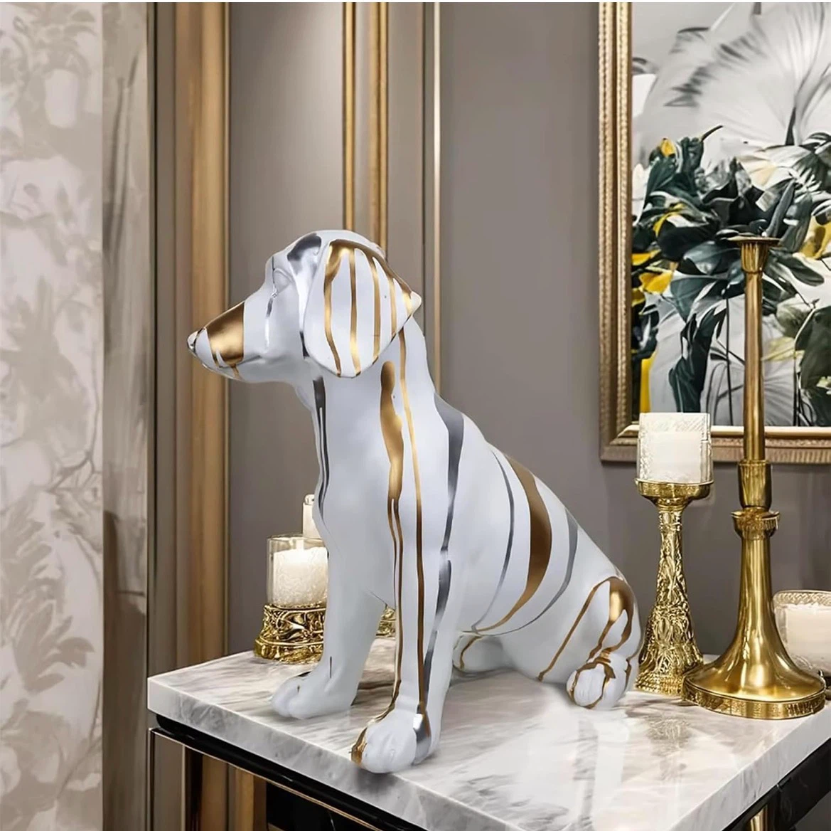White and gold dachshund statue - photo 5