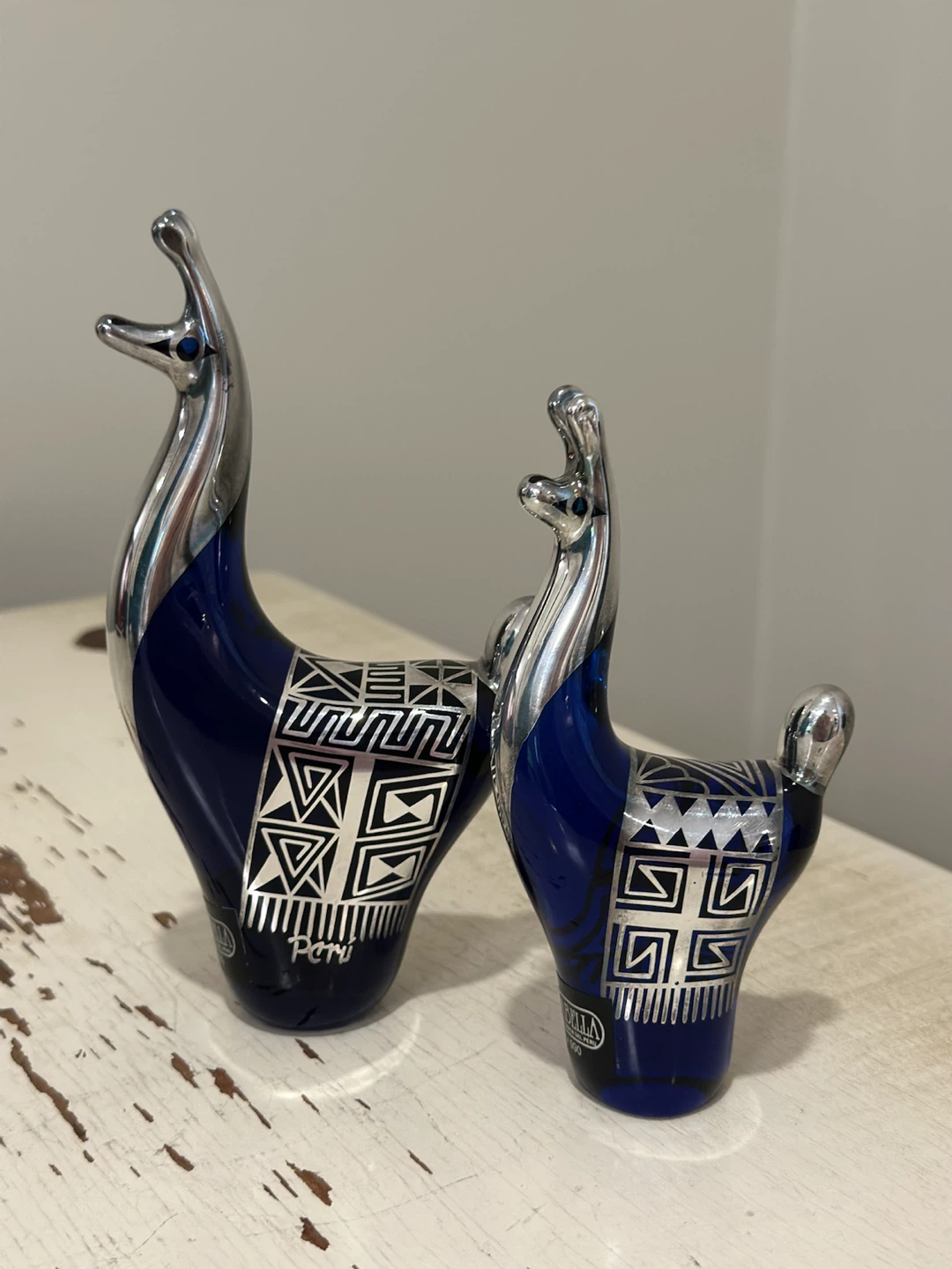 Copabella Silver 990 Cobalt Blue Glass Llama Pair
