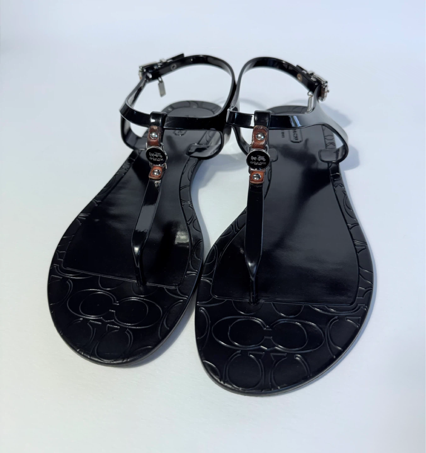 Coach Piccadilly Black Jelly Thong Sandals