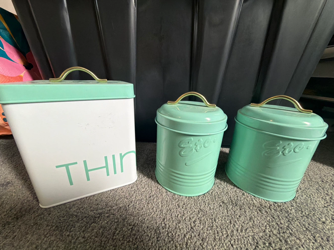 Mint and white metal storage tin canister set - photo 2