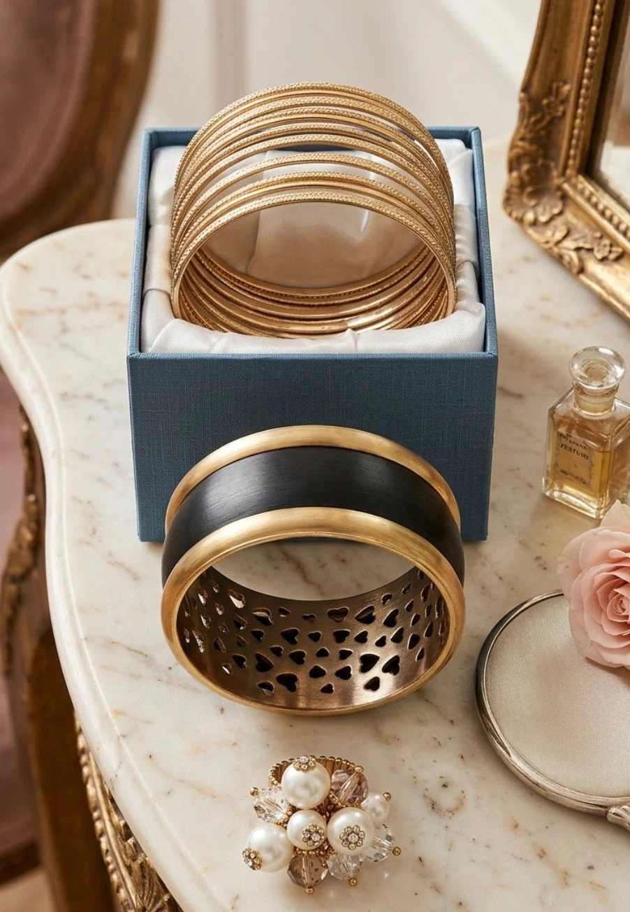 Gold  Bangles,23 pieces Gol Bracelet,  Pearl Ring Set