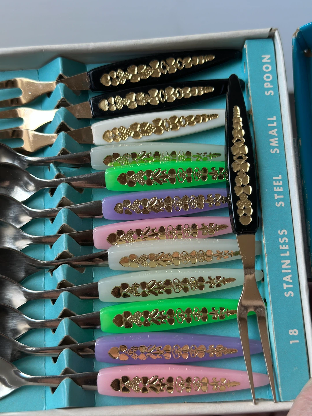 Vintage Japanese 12pc stainless steel small spoon and fork set - photo 3