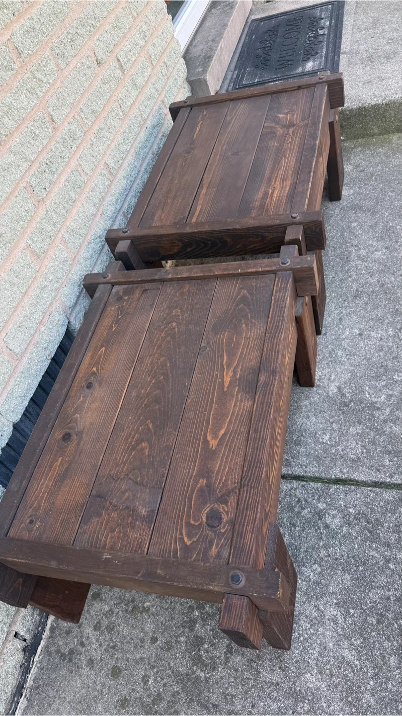 Pair of Dark Brown Wooden Benches