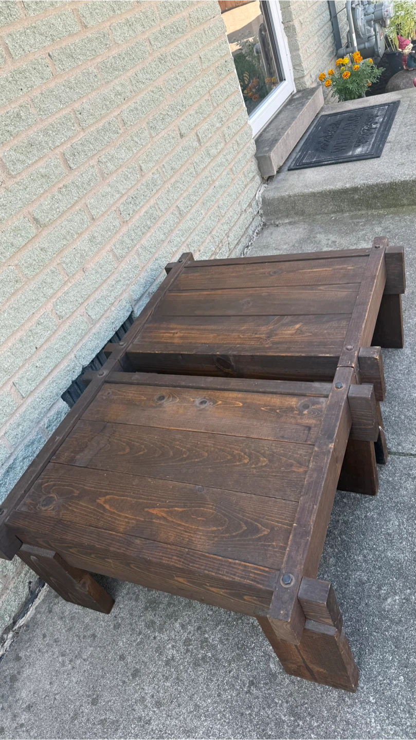 Pair of Dark Brown Wooden Benches - photo 2