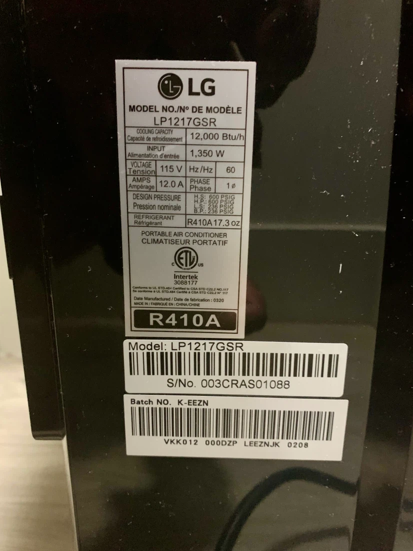 LG Portable Air Conditioner LP1217GSR - photo 2