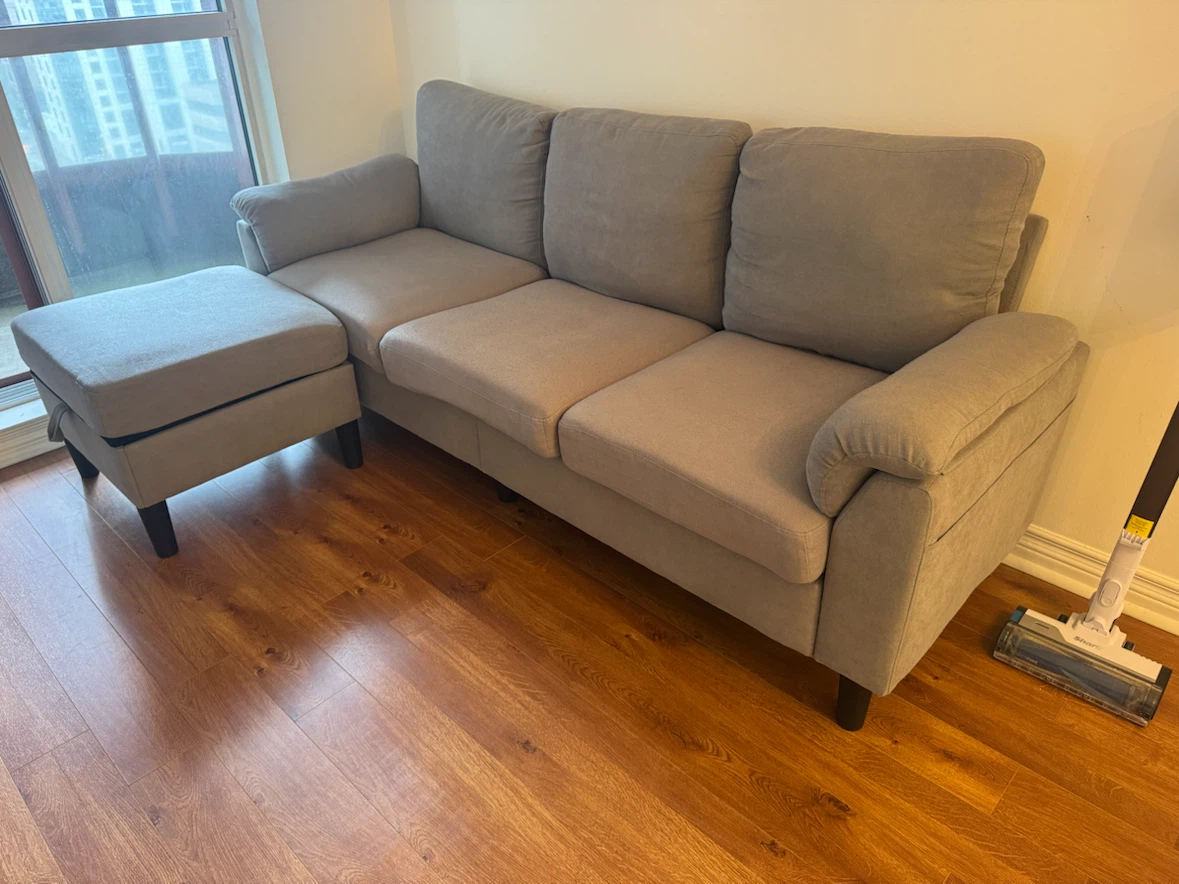 79" Upholstered L-Shaped Sofa with Ottoman - photo 2