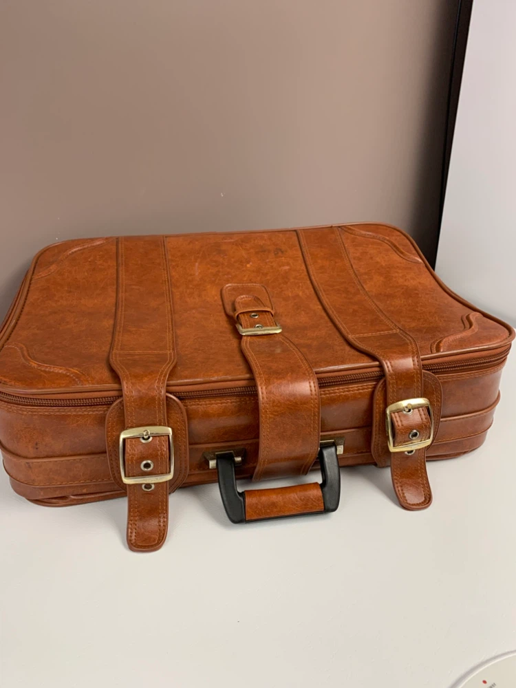 Vintage Brown Faux Leather Suitcase