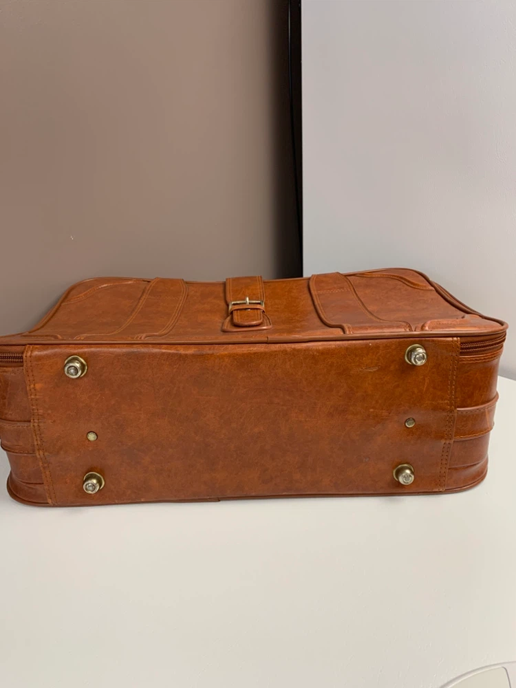 Vintage Brown Faux Leather Suitcase - photo 5