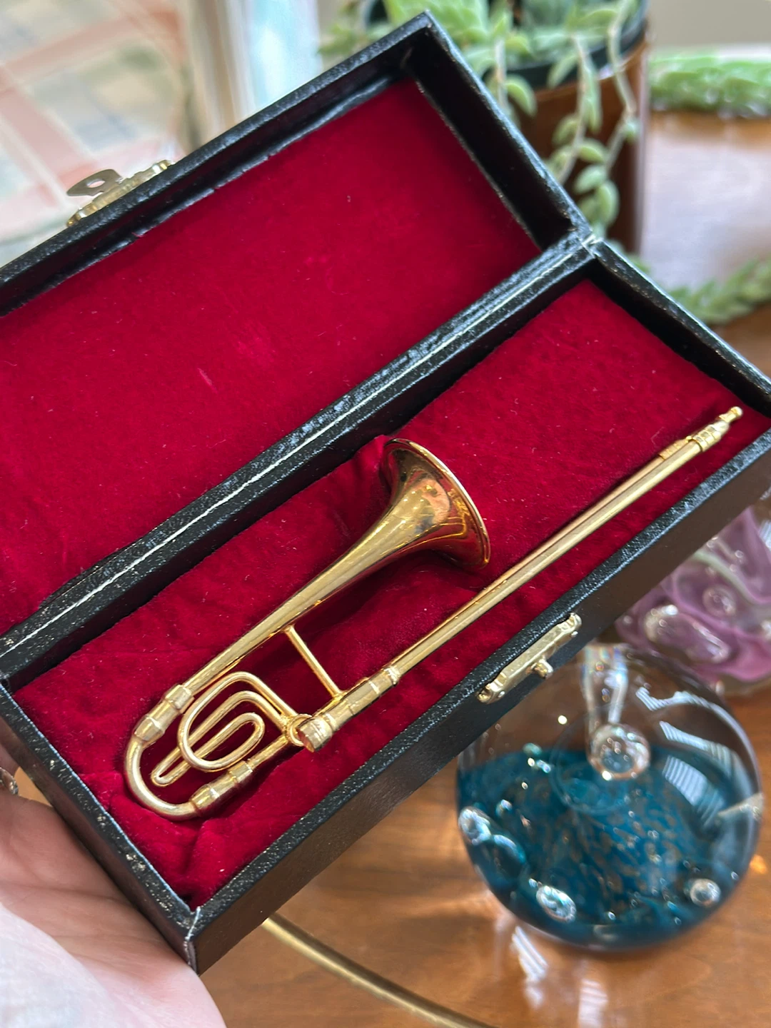 Miniature Vintage 1970’s Gold Trombone with Case