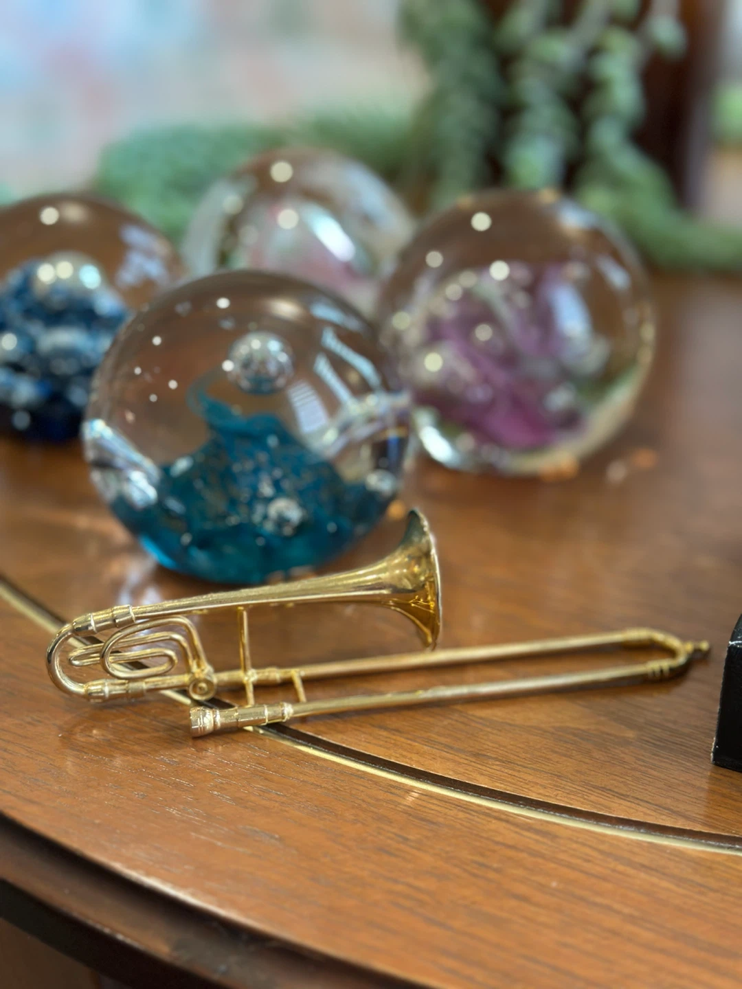 Miniature Vintage 1970’s Gold Trombone with Case - photo 2