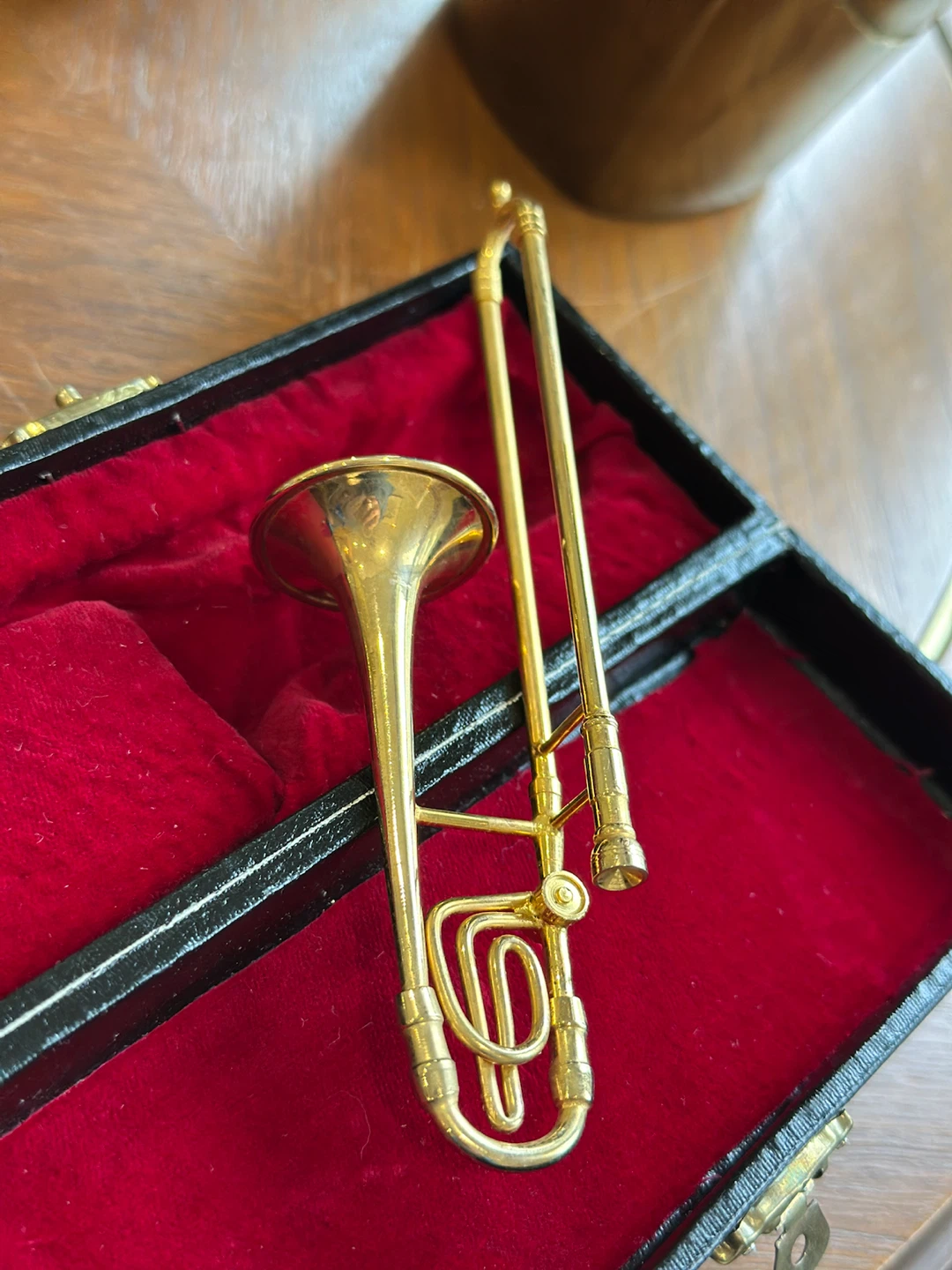 Miniature Vintage 1970’s Gold Trombone with Case - photo 3