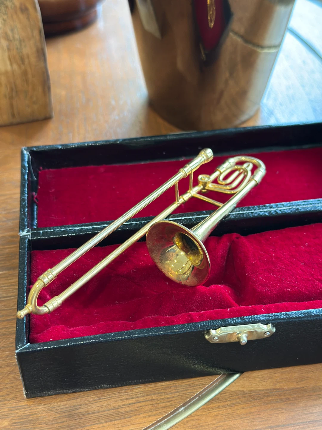 Miniature Vintage 1970’s Gold Trombone with Case - photo 4