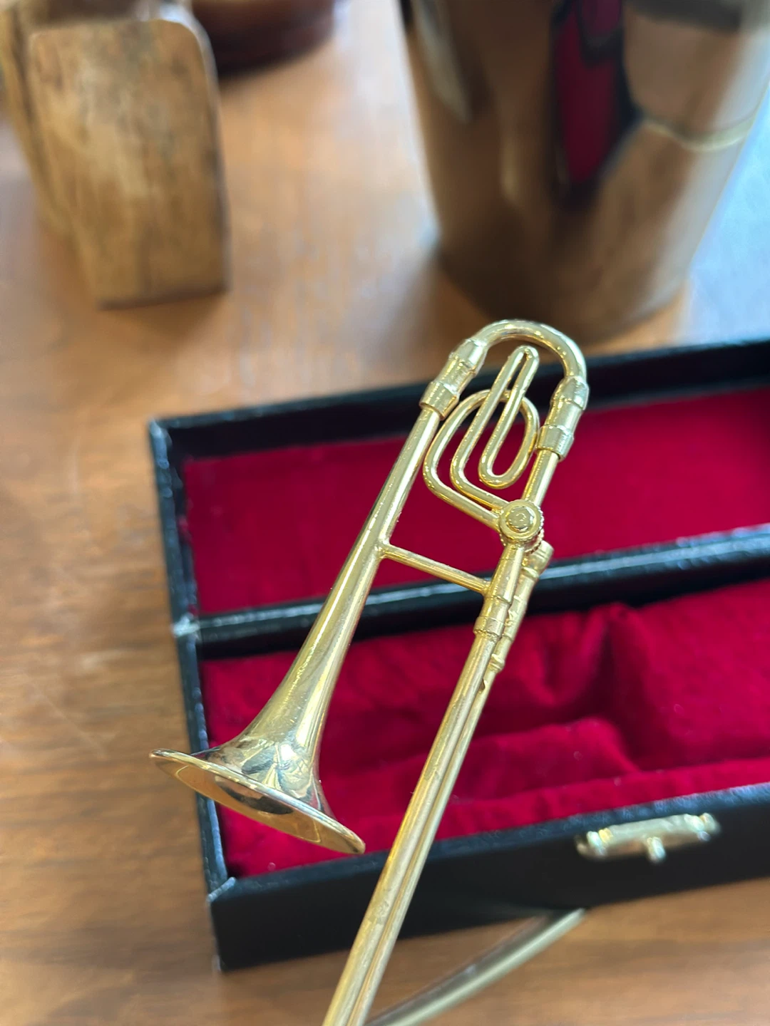 Miniature Vintage 1970’s Gold Trombone with Case - photo 5