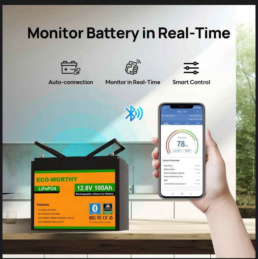 ECO-WORTHY LiFePO4 12.8V 100Ah Battery