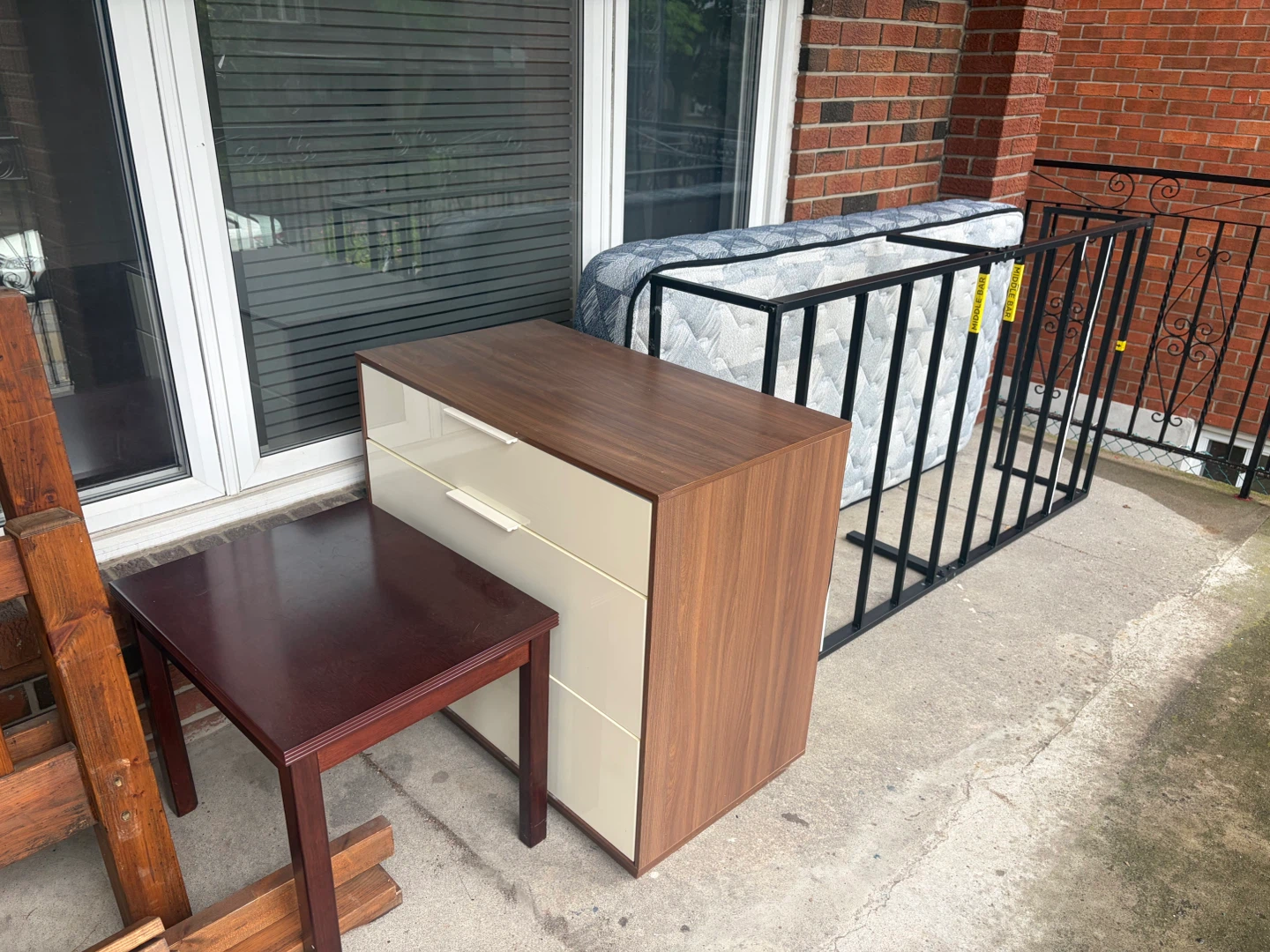Dresser, side table, single bed