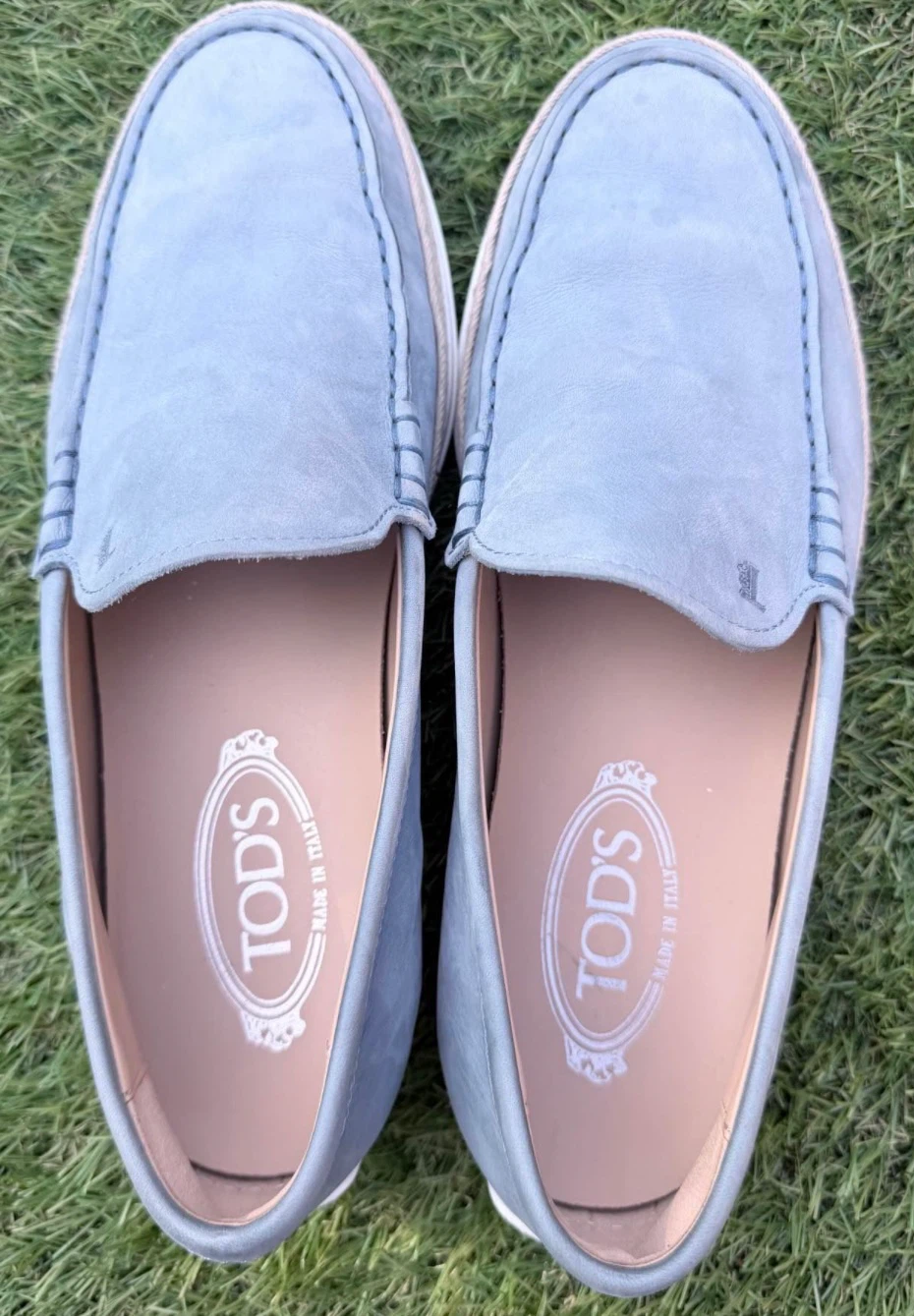 Tod's Light Blue Leather Espadrille Loafers Size 7.5