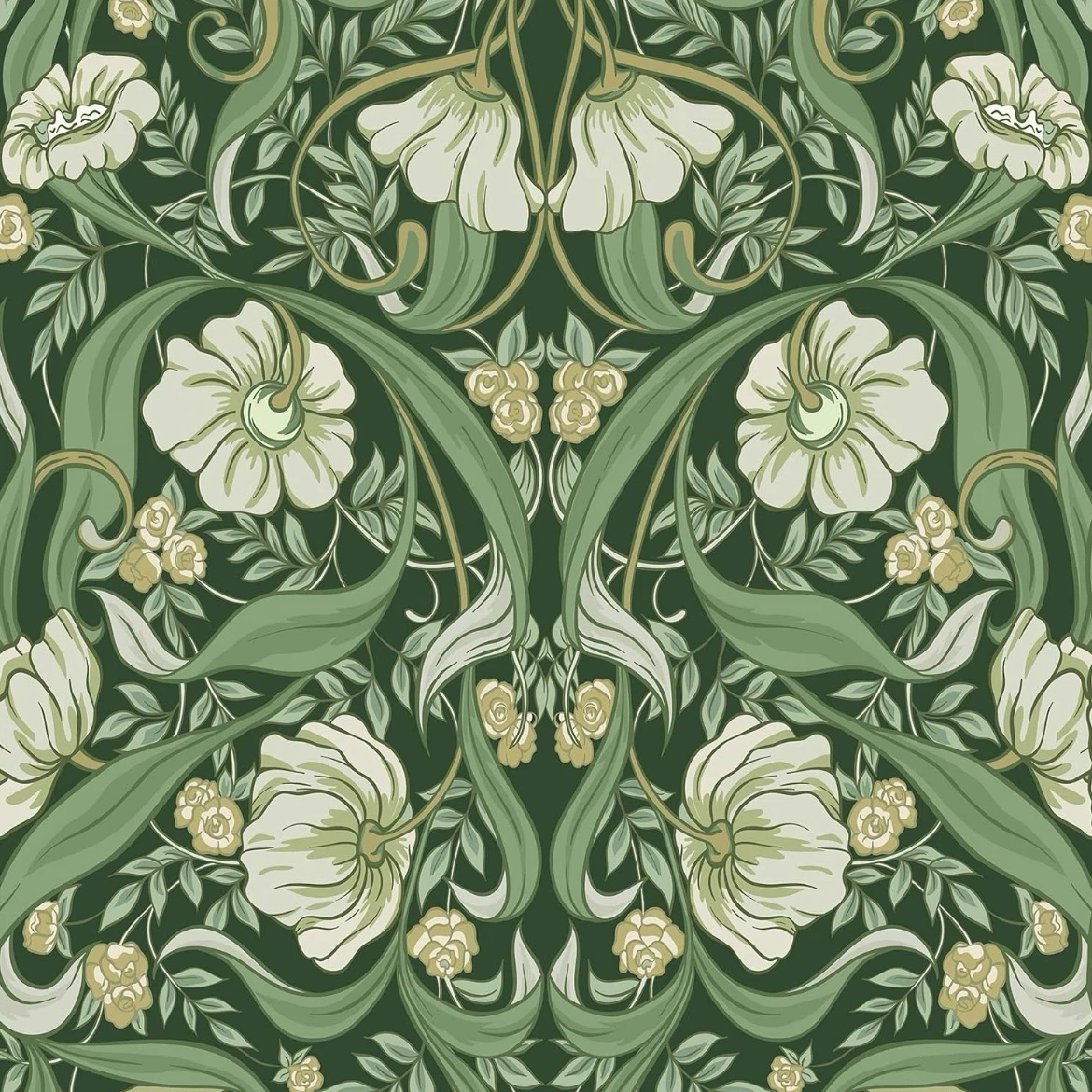 Vintage Pattern Floral Green Wallpaper