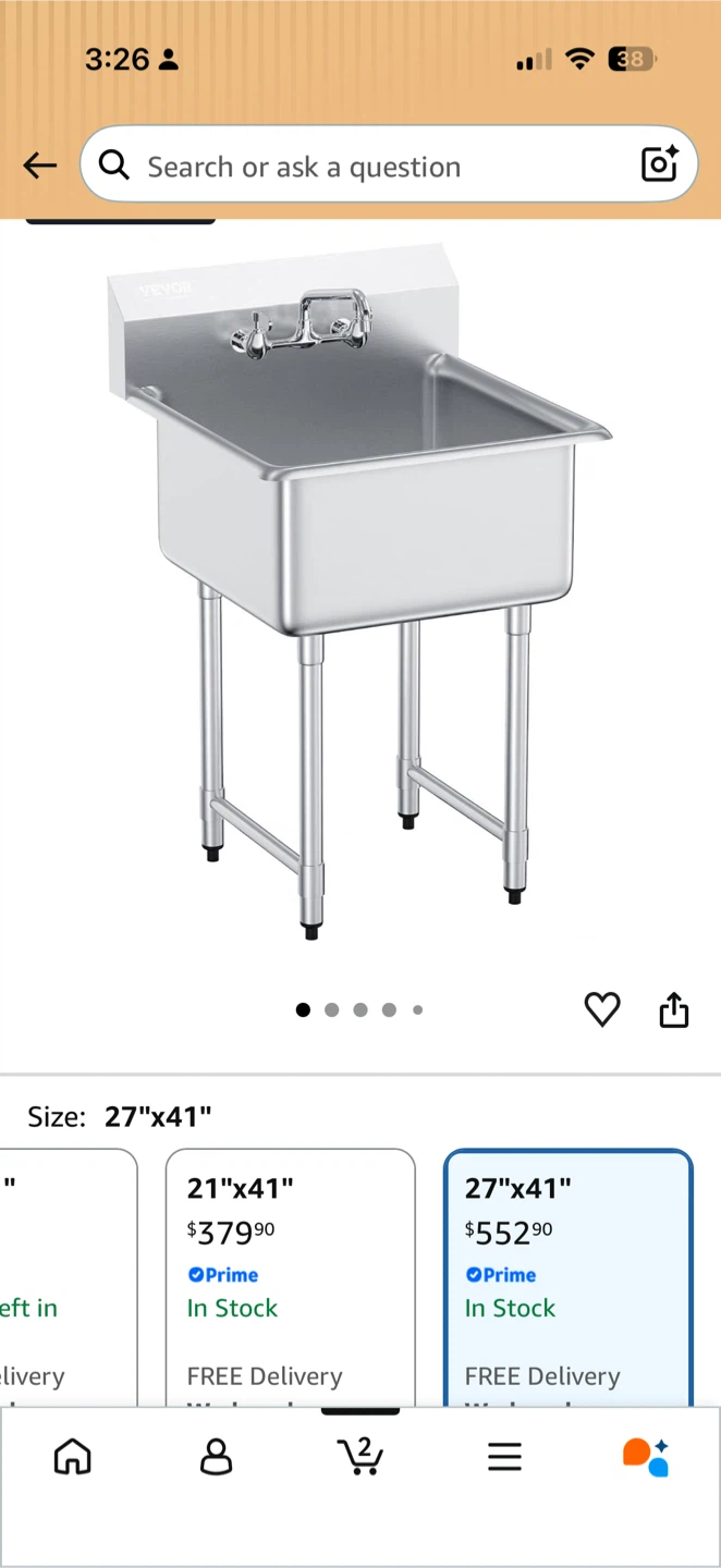 VEVOR 27"x41" Stainless Steel Utility Sink