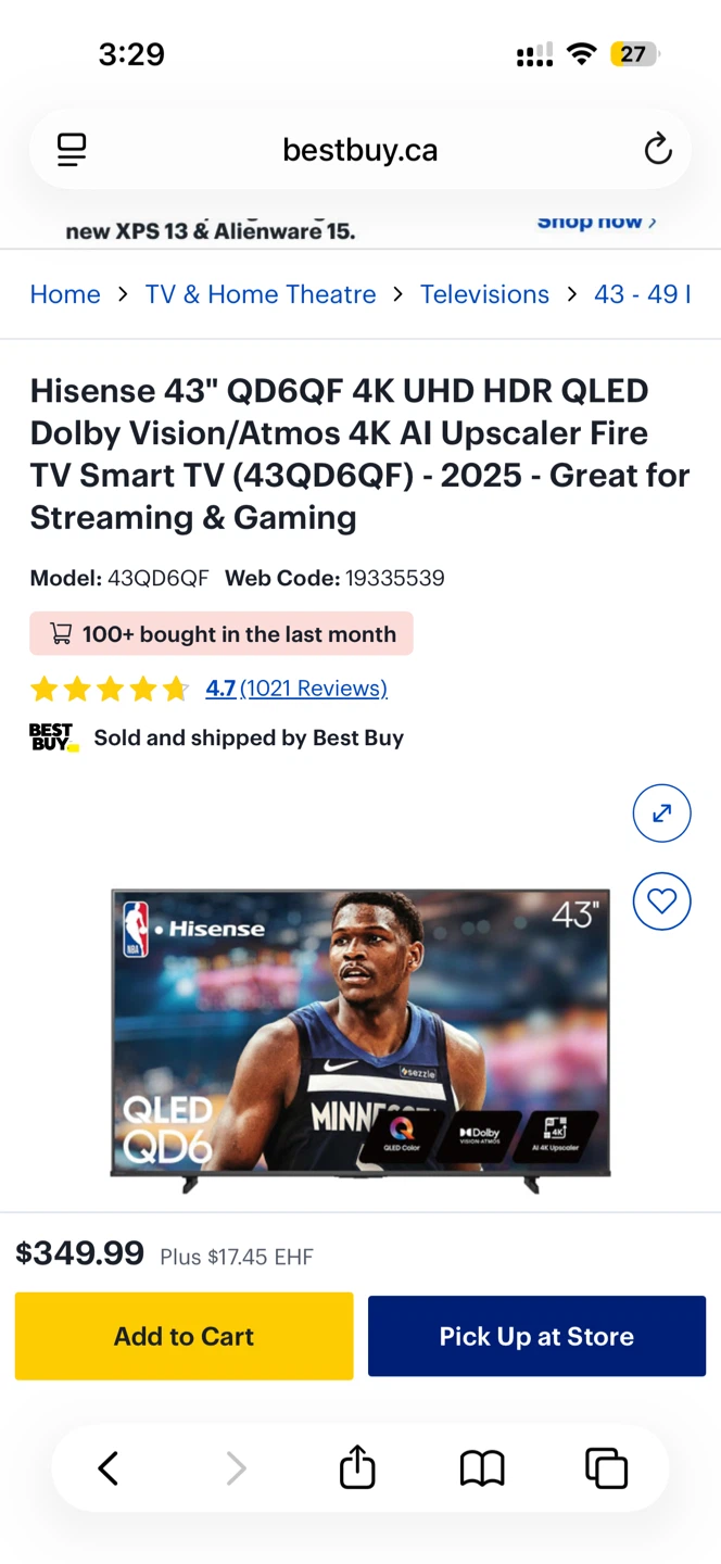Hisense 43" 4K UHD QLED Smart Fire TV