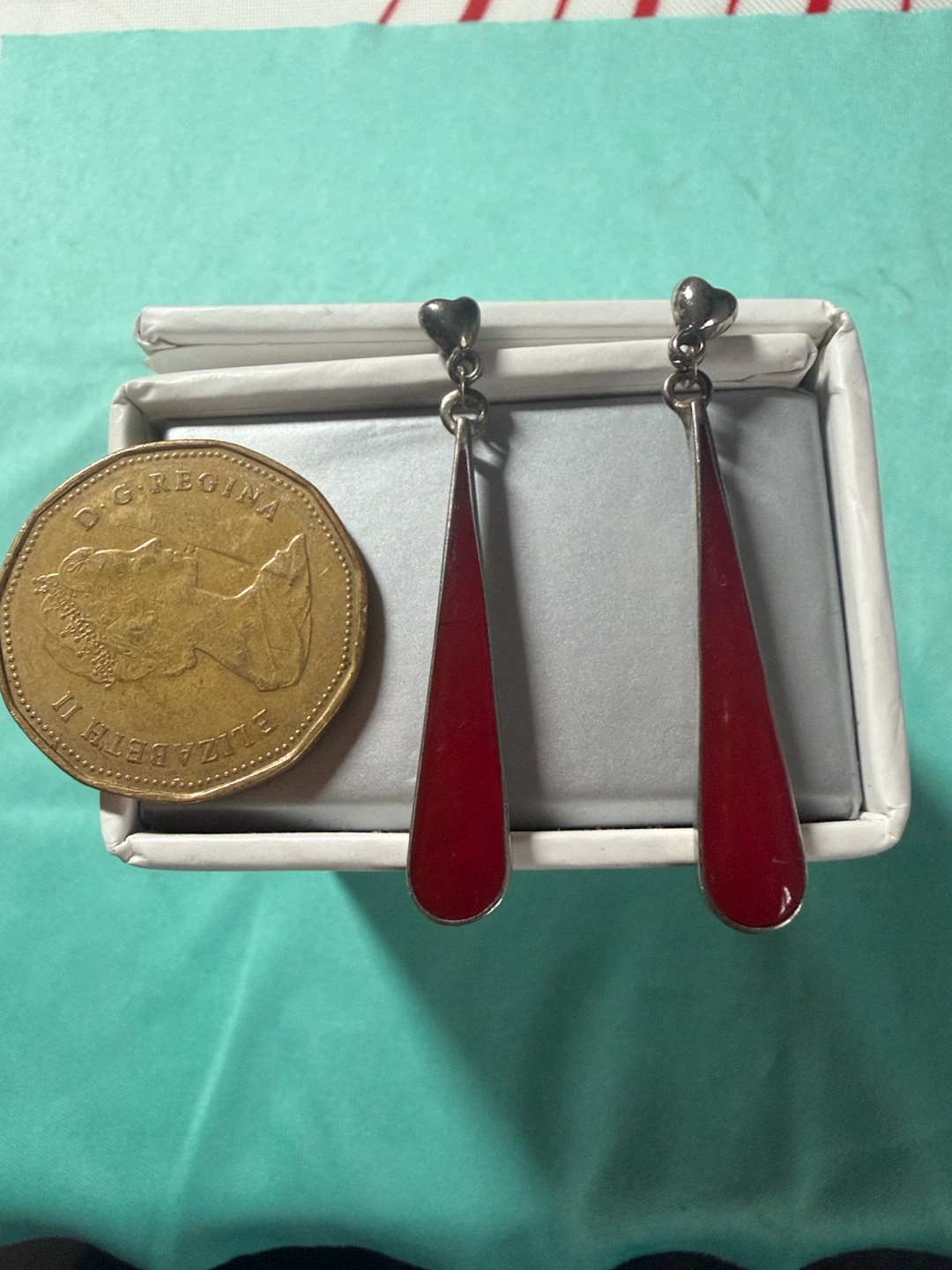 Mexico 925 Silver Dangle Earrings Red Accent