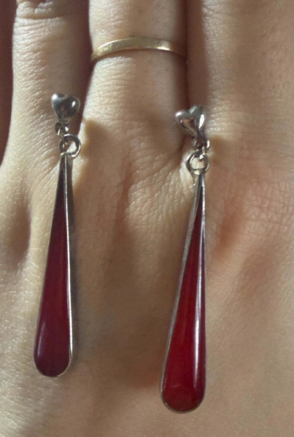 Mexico 925 Silver Dangle Earrings Red Accent - photo 3