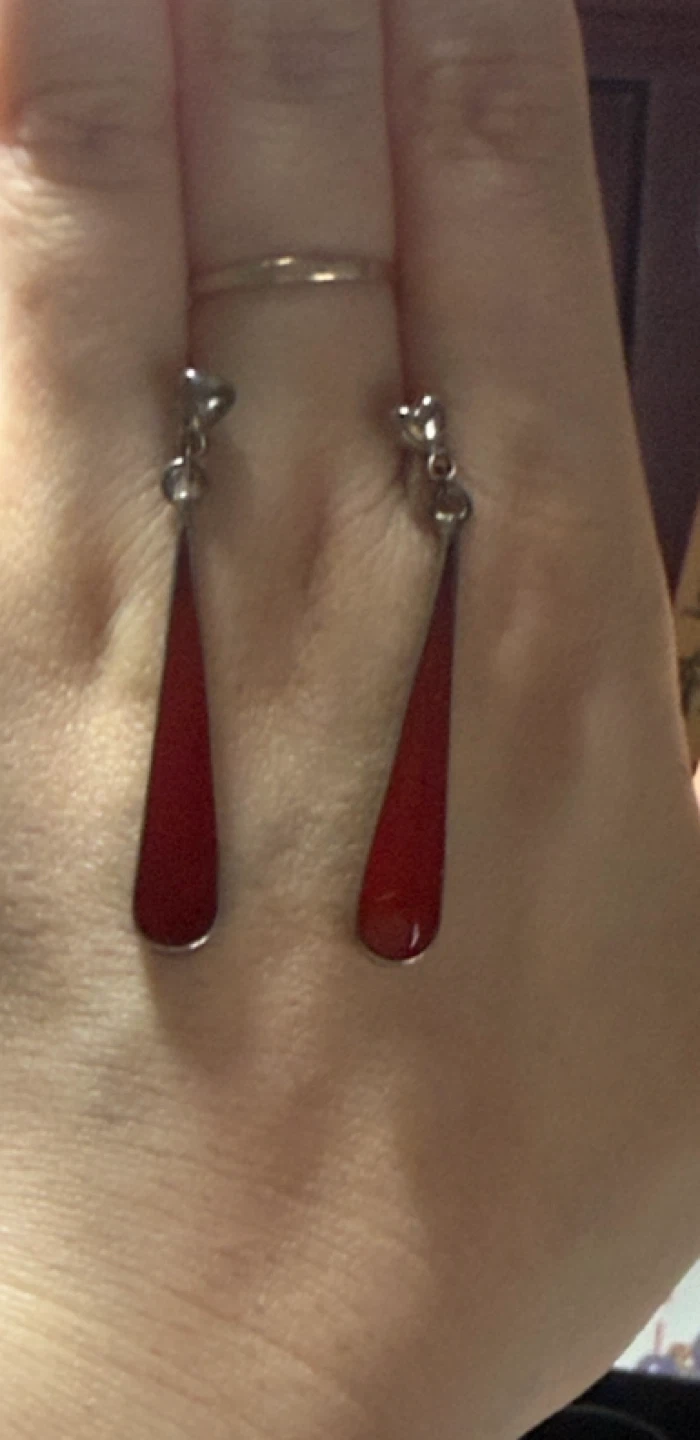 Mexico 925 Silver Dangle Earrings Red Accent - photo 4