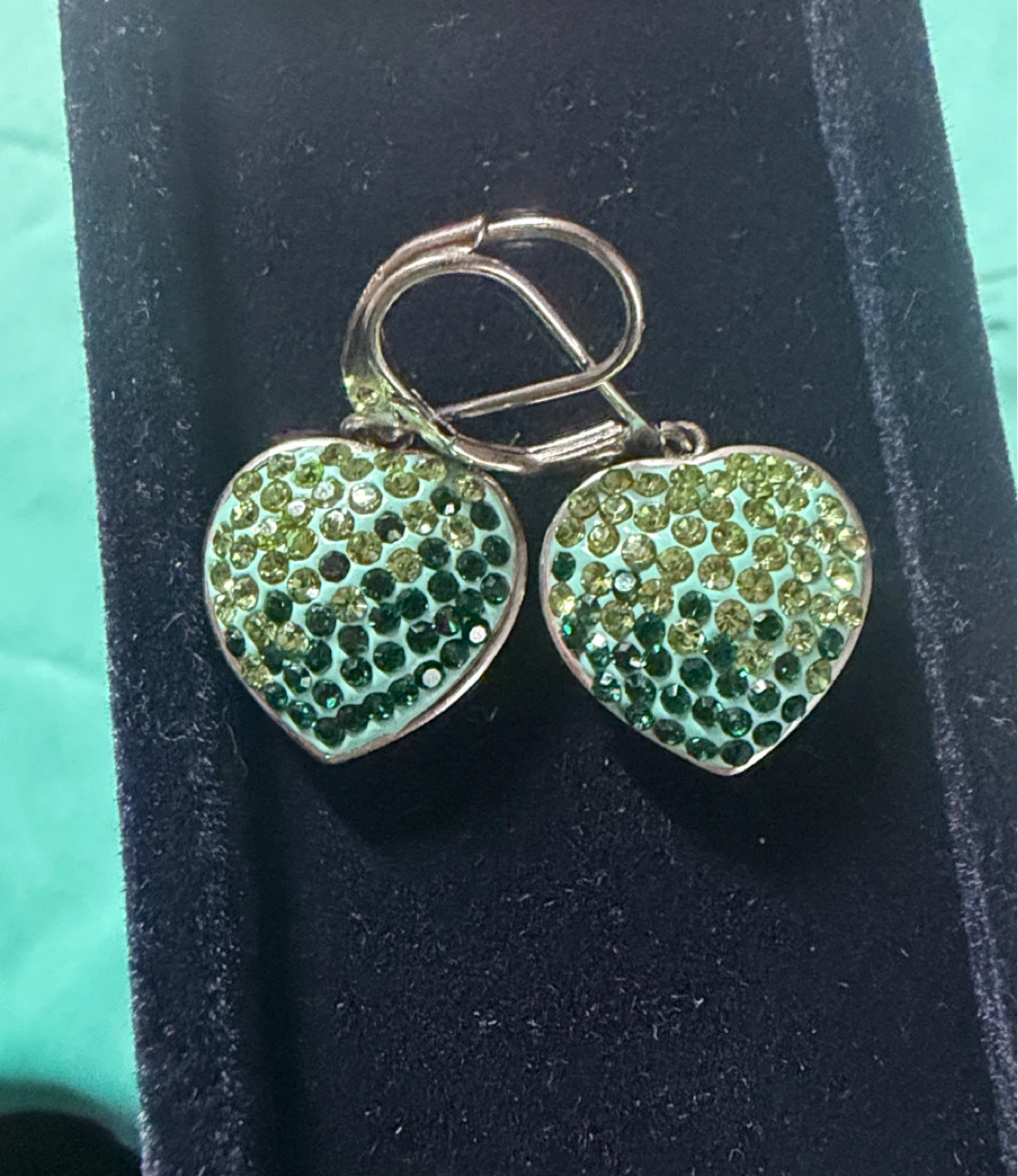Swarovski bright green Heart 925 Silver Dangle Earrings