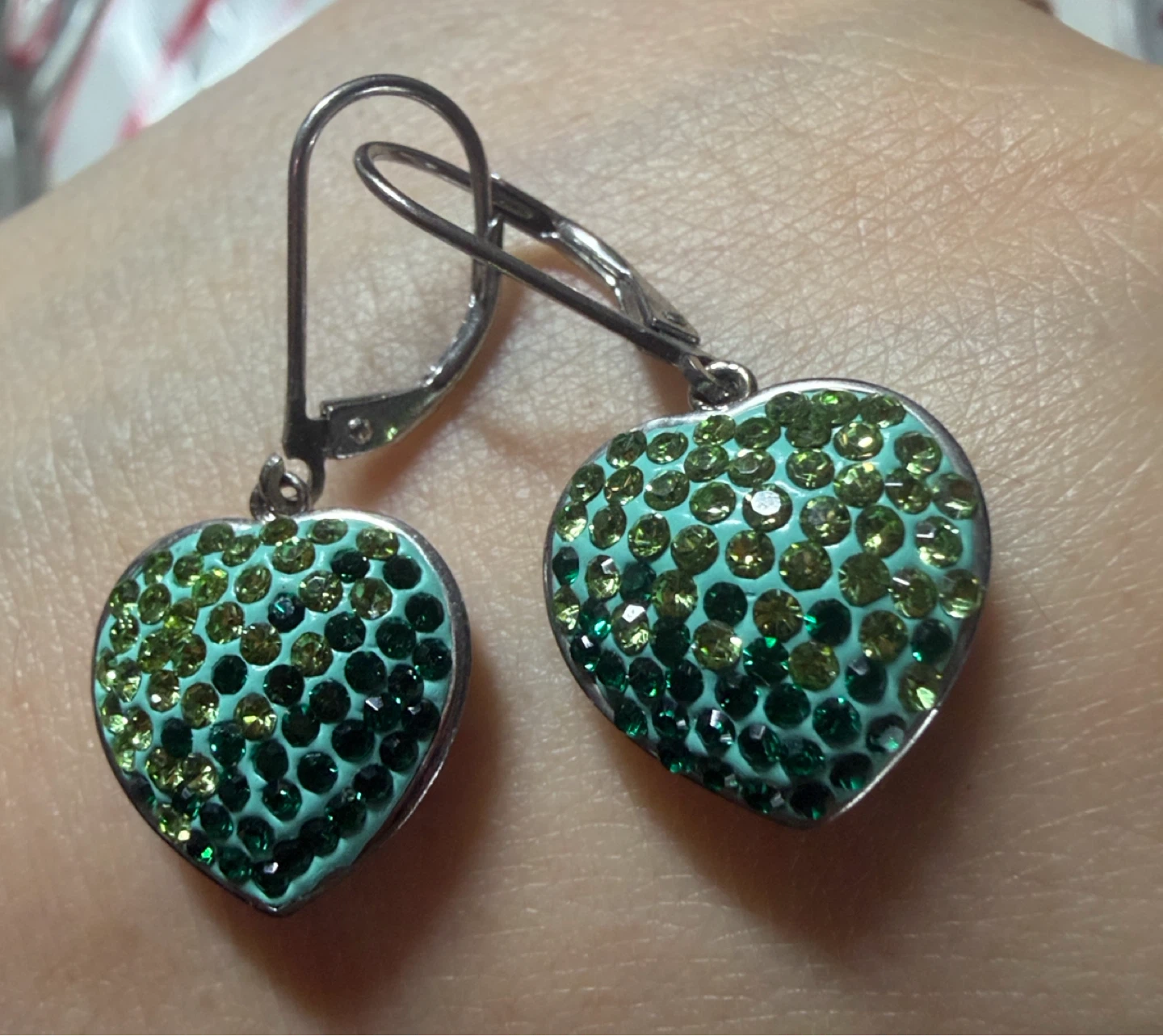 Swarovski bright green Heart 925 Silver Dangle Earrings - photo 4