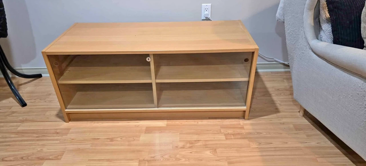 Light Wood TV Stand with Glass Doors