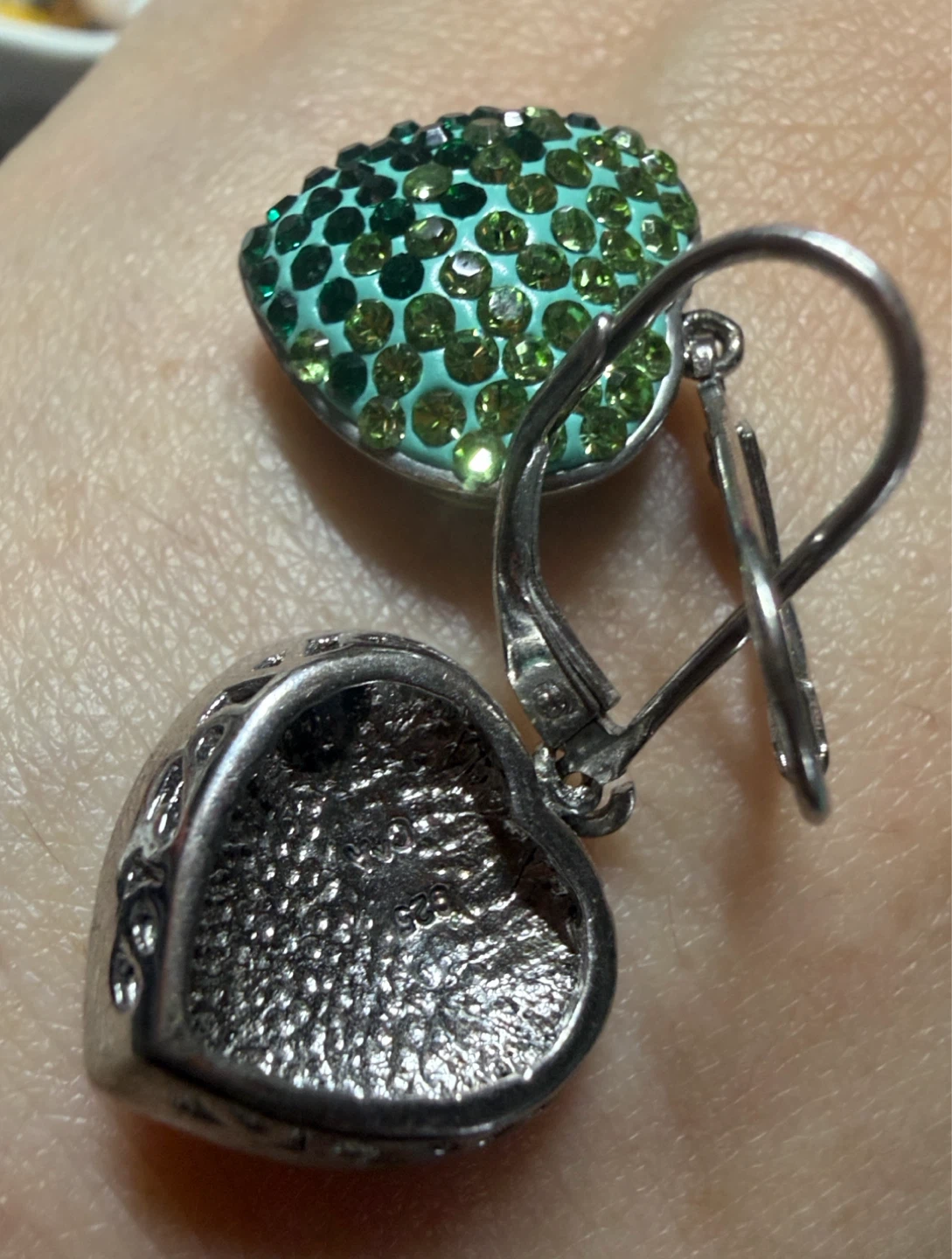 Swarovski bright green Heart 925 Silver Dangle Earrings - photo 5